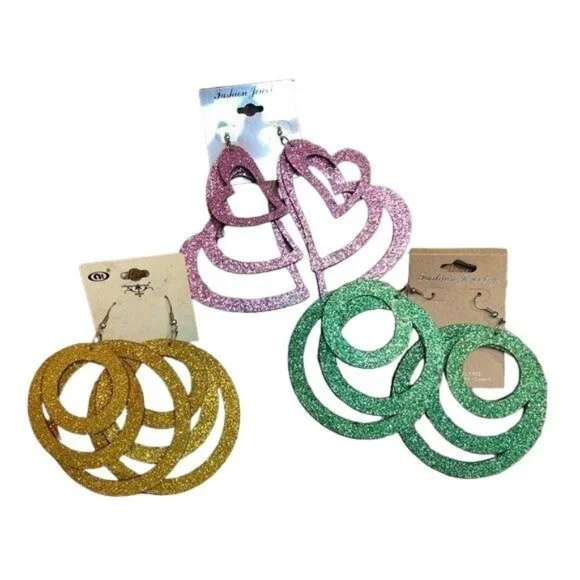 3 Vintage Sparkle Dangle Earrings - Picture 1 of 4